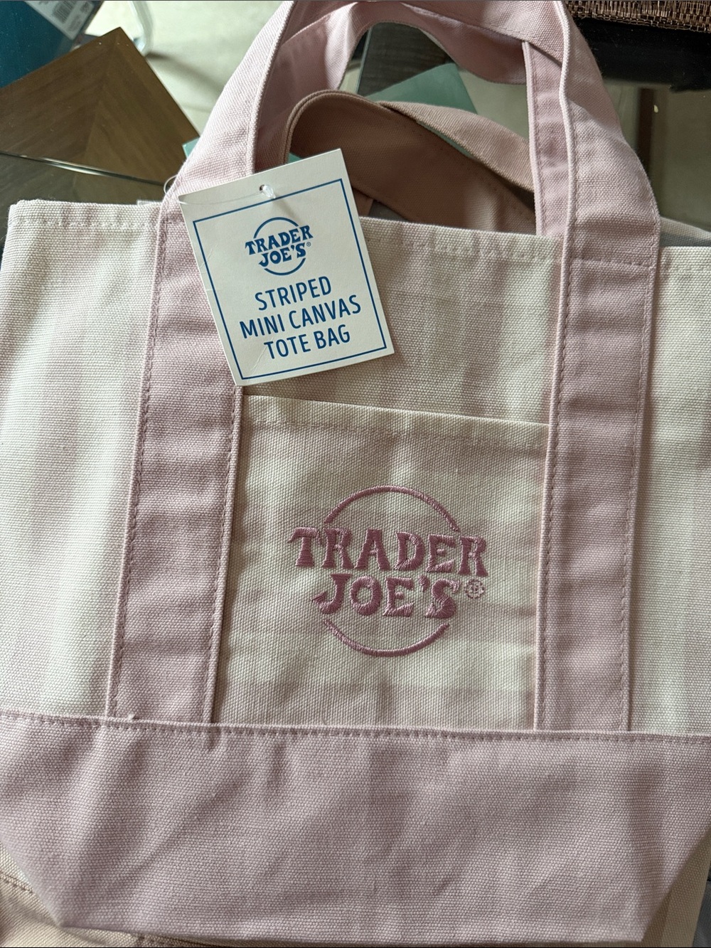 Trader Joe's Pink Striped Mini Canvas Tote Bag
